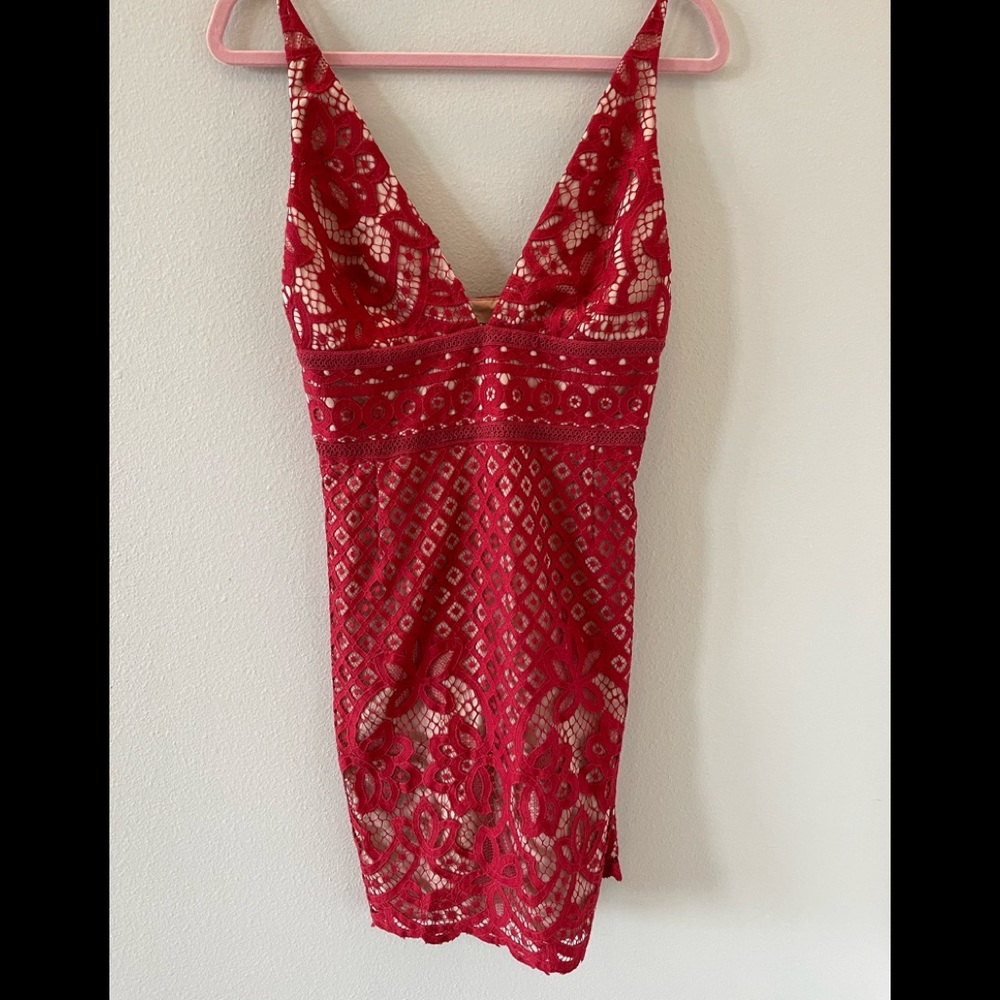Stylestalker red lace lined dress.